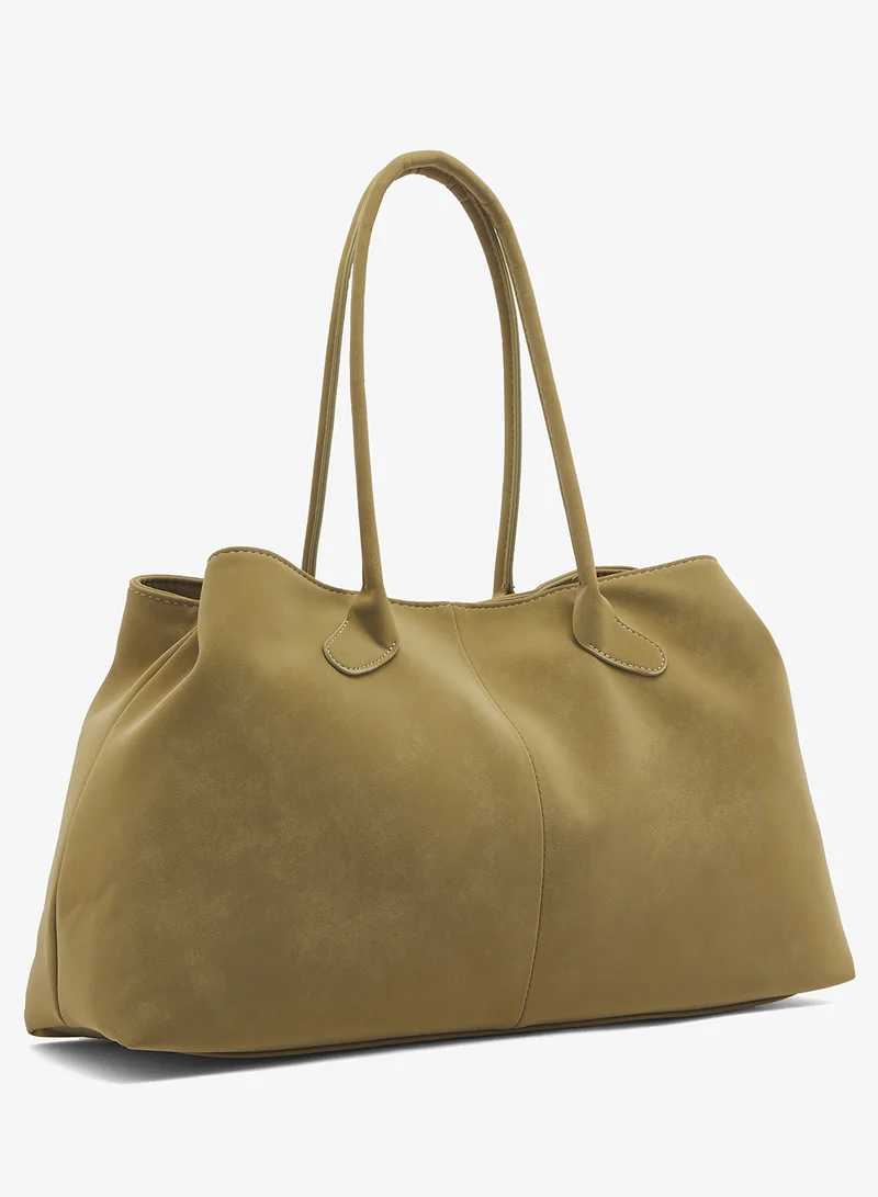 ELLA East-To-West Suede Tote Bag With Handle And Tag Detail